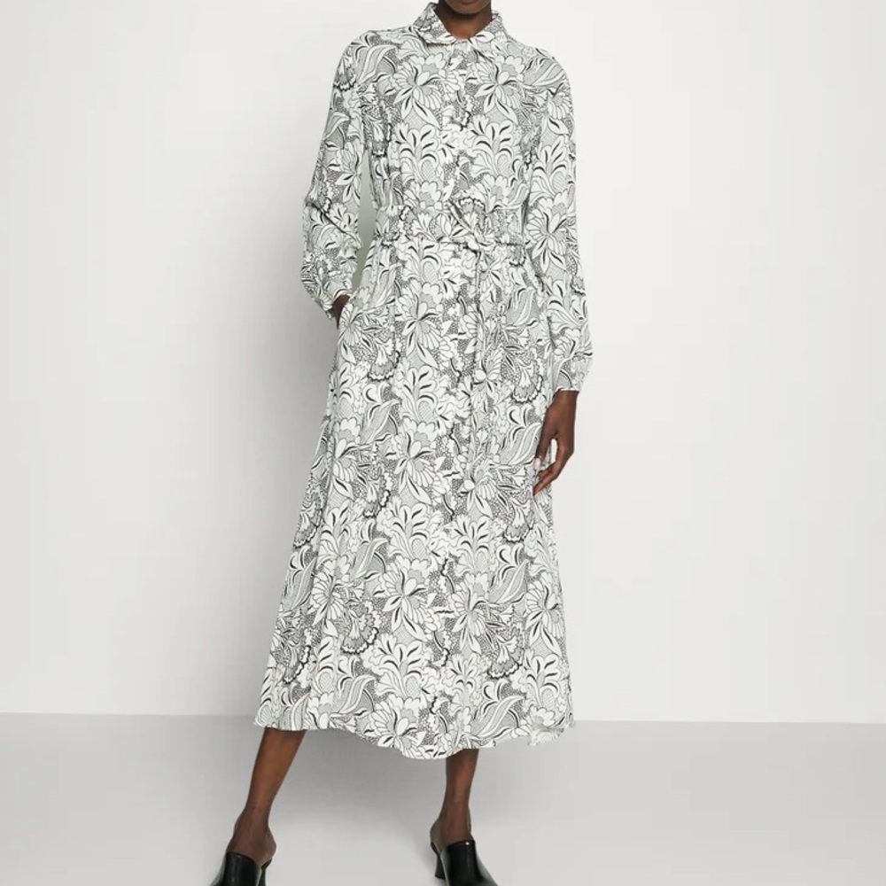 MaxMara Weekend Black White Floral Pocket Maxi Dress Tie Waist